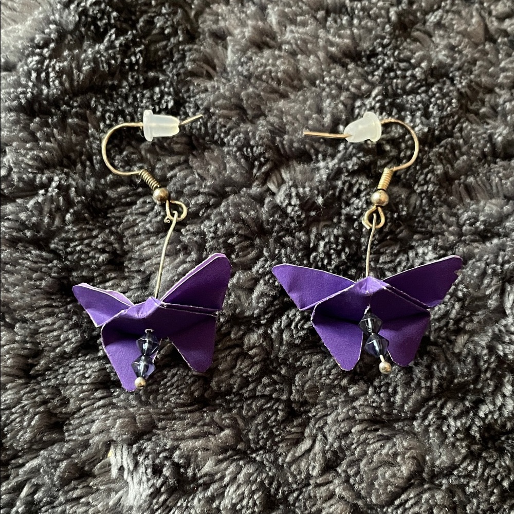 Purple Butterfly Origami Earrings